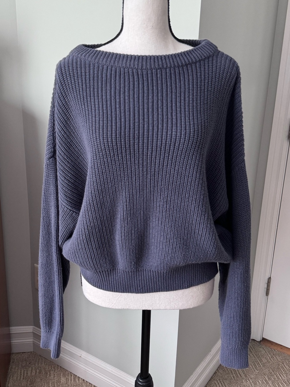 Brandy Melville Brianna oversized boatneck ribbed knit sweater steel blue slouch